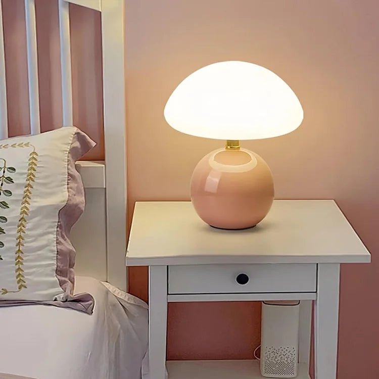 Lampada da tavolo color crema francese con illuminazione LED e design a fungo – 3 colori regolabili, Ø20cm x H22cm