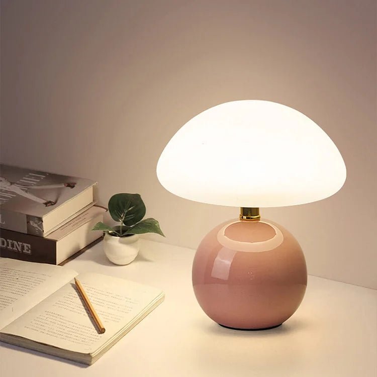 Lampada da tavolo color crema francese con illuminazione LED e design a fungo – 3 colori regolabili, Ø20cm x H22cm