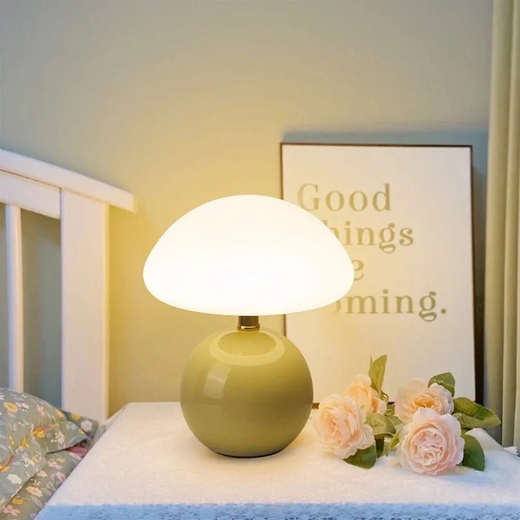 Lampada da tavolo color crema francese con illuminazione LED e design a fungo – 3 colori regolabili, Ø20cm x H22cm