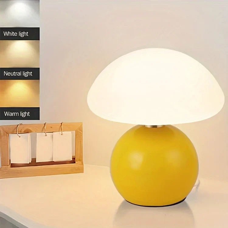 Lampada da tavolo color crema francese con illuminazione LED e design a fungo – 3 colori regolabili, Ø20cm x H22cm