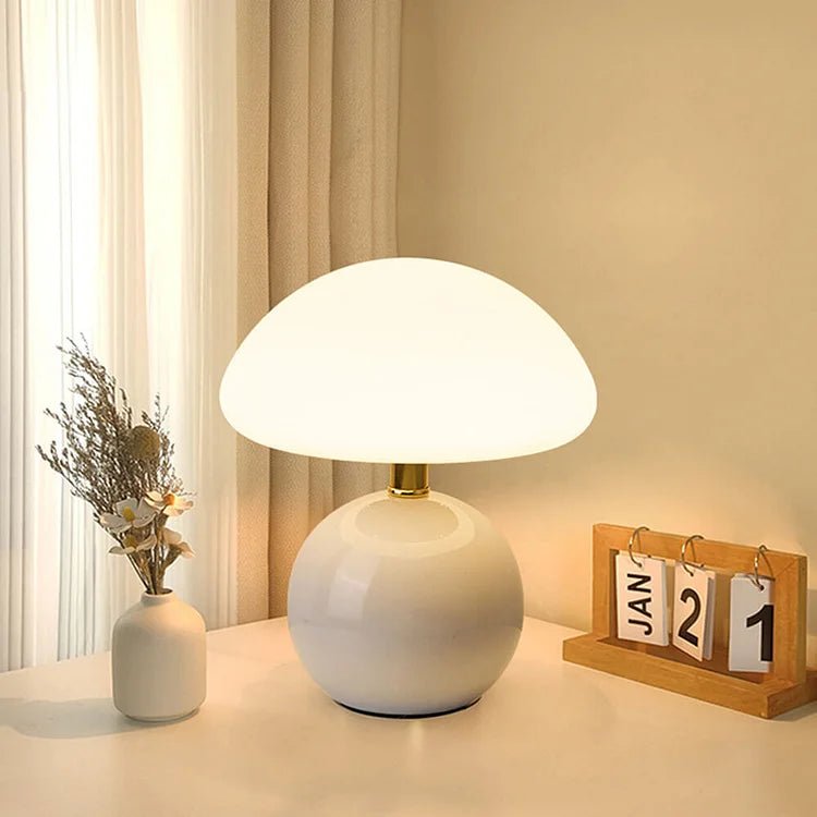 Lampada da tavolo color crema francese con illuminazione LED e design a fungo – 3 colori regolabili, Ø20cm x H22cm