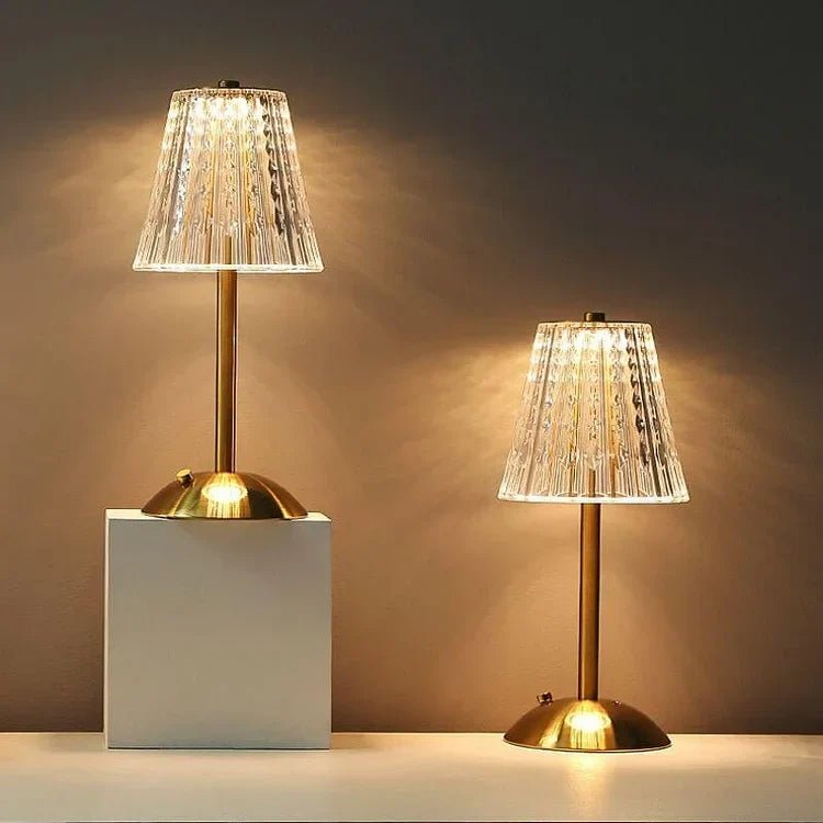 Gouden Draadloze Tafellamp met Oplaadfunctie en Aanraakbediening – Elegante Kristallen Nachtkast Lampje