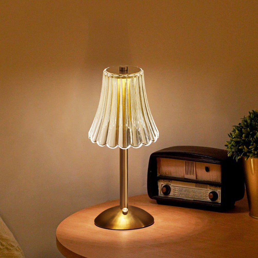Gouden Draadloze Tafellamp met Oplaadfunctie en Aanraakbediening – Elegante Kristallen Nachtkast Lampje