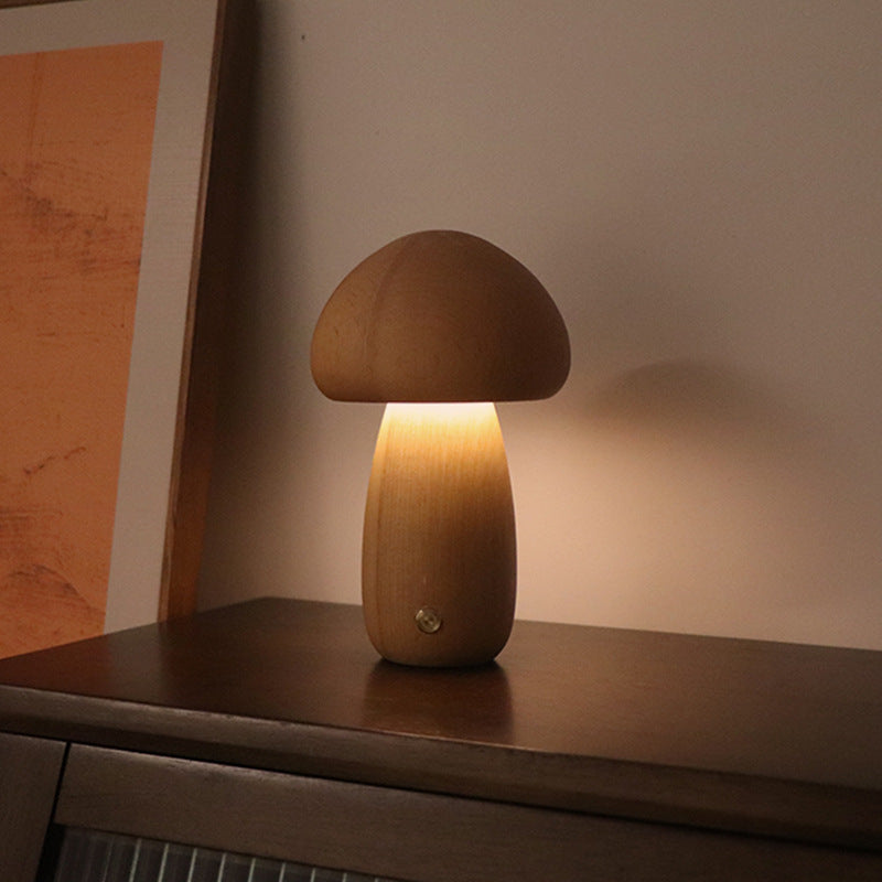 Lampada Notturna a Forma di Fungo in Legno per la Camera da Letto – Illuminazione LED per Bambini con Interruttore Touch