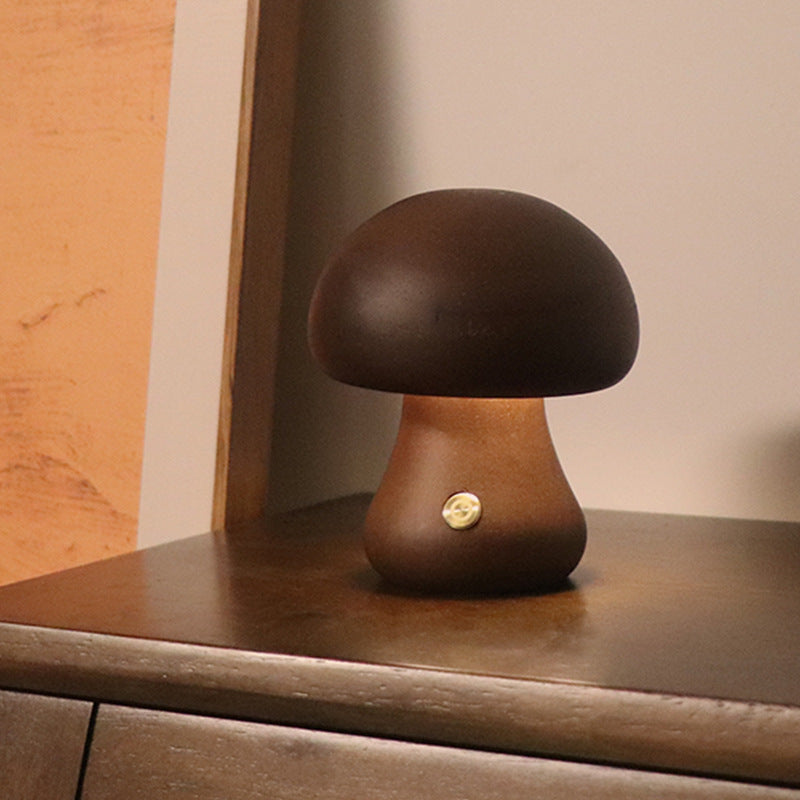 Lampada Notturna a Forma di Fungo in Legno per la Camera da Letto – Illuminazione LED per Bambini con Interruttore Touch