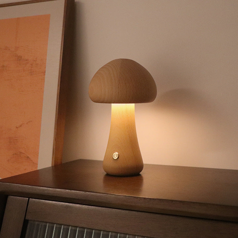 Lampada Notturna a Forma di Fungo in Legno per la Camera da Letto – Illuminazione LED per Bambini con Interruttore Touch