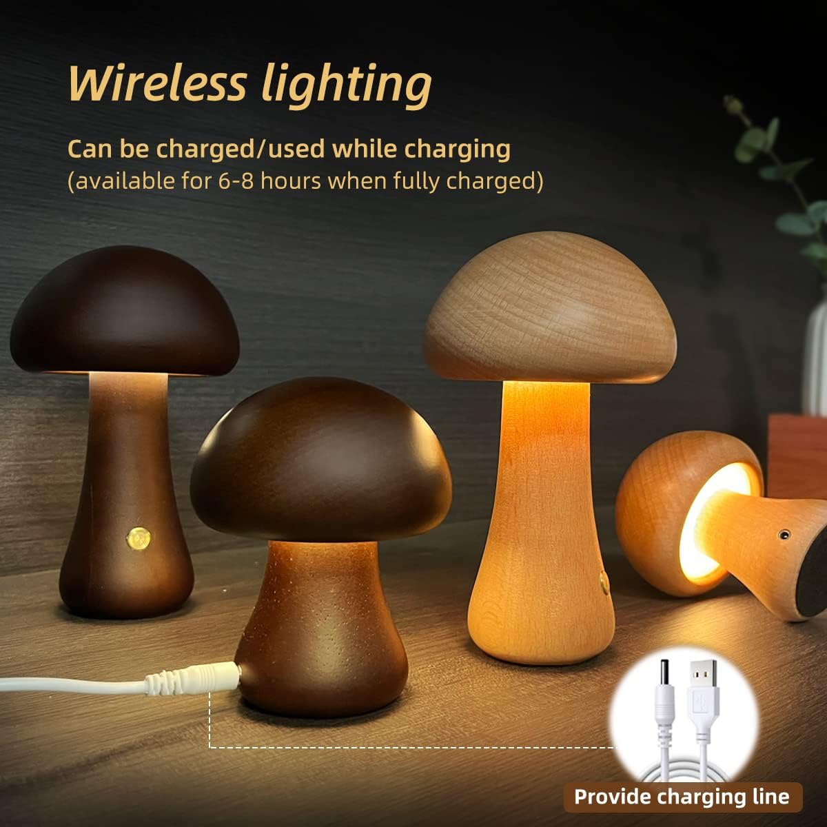Lampada Notturna a Forma di Fungo in Legno per la Camera da Letto – Illuminazione LED per Bambini con Interruttore Touch