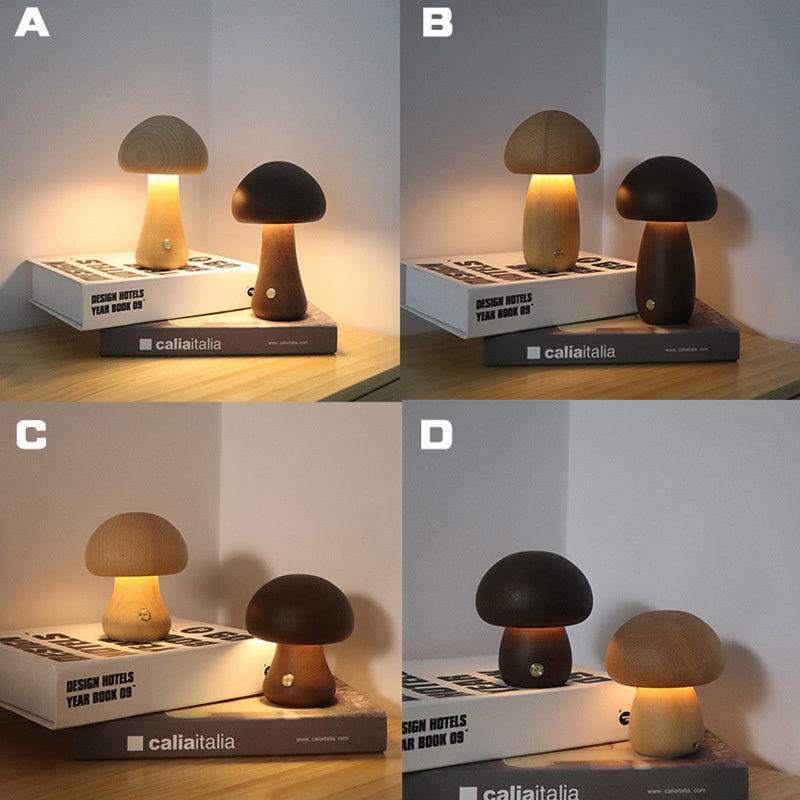 Lampada Notturna a Forma di Fungo in Legno per la Camera da Letto – Illuminazione LED per Bambini con Interruttore Touch