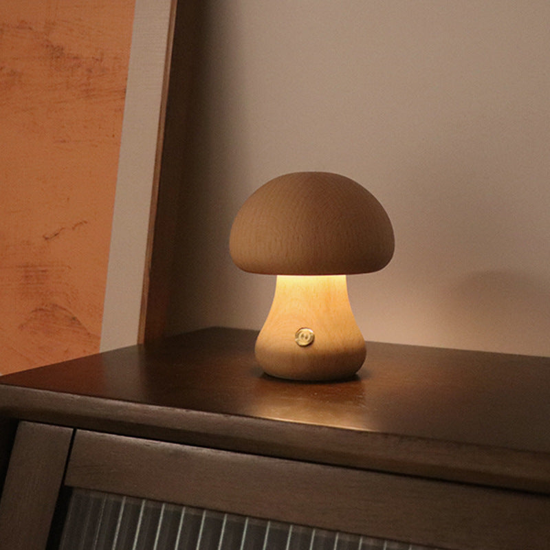 Lampada Notturna a Forma di Fungo in Legno per la Camera da Letto – Illuminazione LED per Bambini con Interruttore Touch
