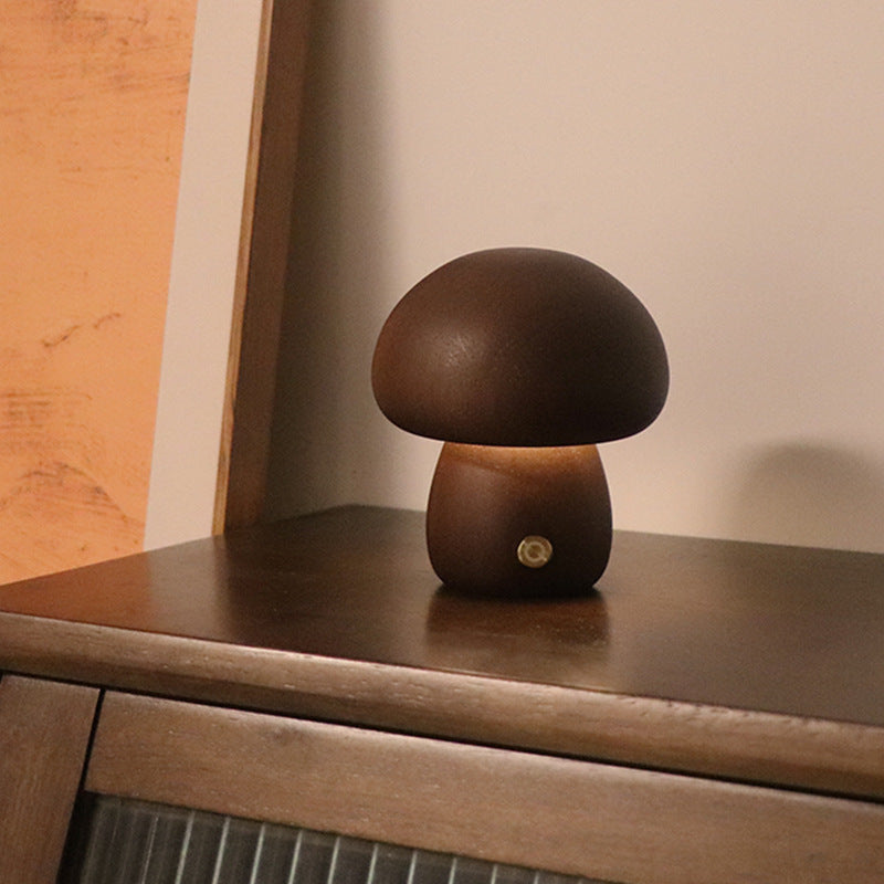 Lampada Notturna a Forma di Fungo in Legno per la Camera da Letto – Illuminazione LED per Bambini con Interruttore Touch
