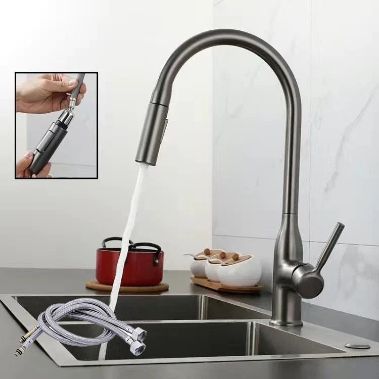 Rubinetto da cucina con doccetta estraibile e finitura in nichel spazzolato – design moderno per montaggio a foro singolo