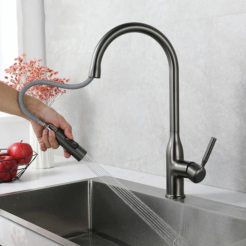 Rubinetto da cucina con doccetta estraibile e finitura in nichel spazzolato – design moderno per montaggio a foro singolo