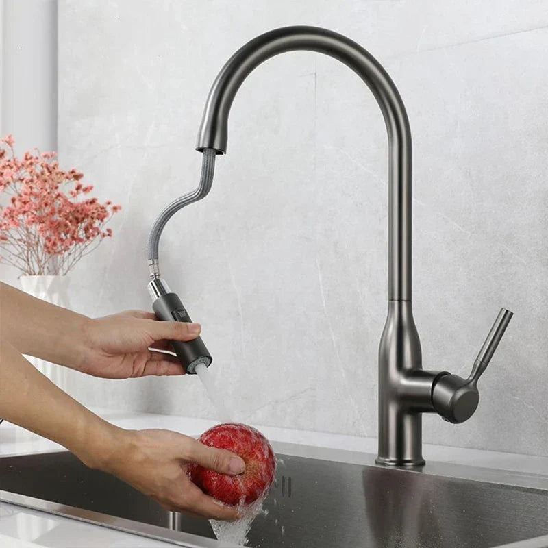 Rubinetto da cucina con doccetta estraibile e finitura in nichel spazzolato – design moderno per montaggio a foro singolo