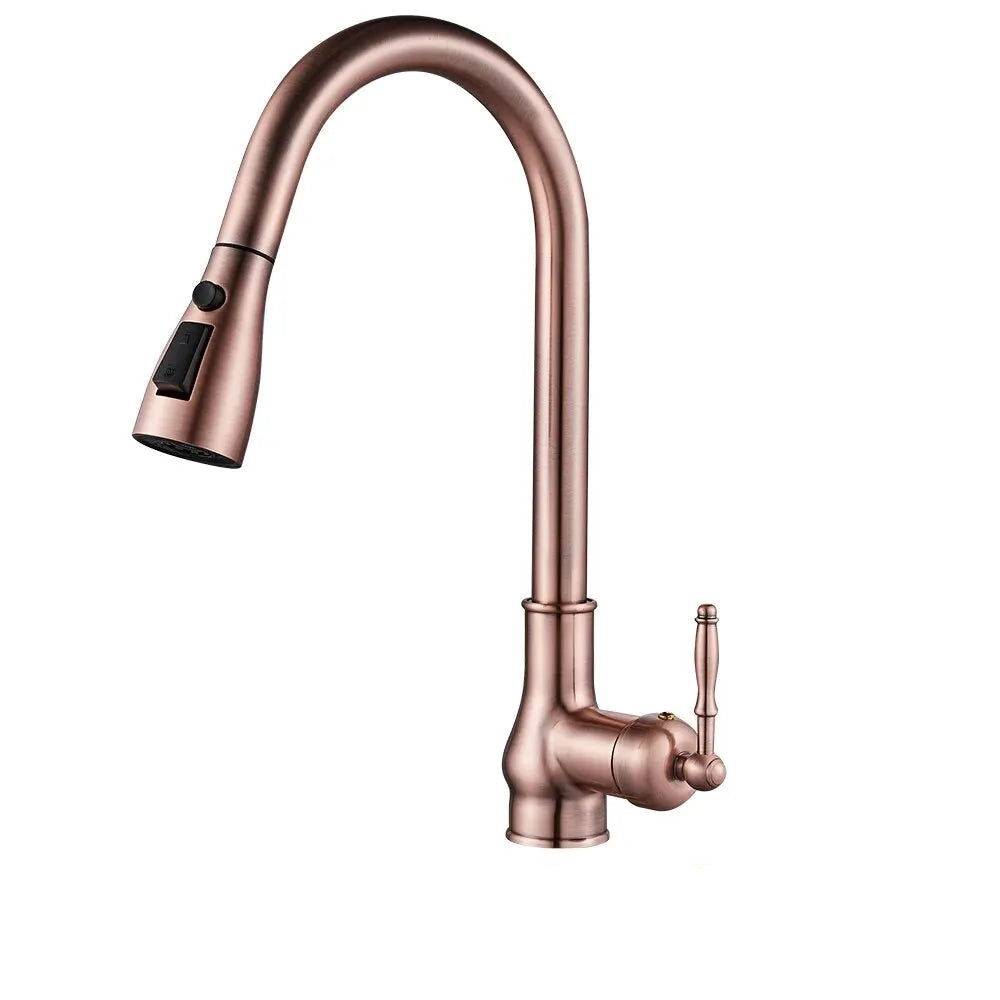 Keukenmengkraan met Uittrekbare Sprayer in Antiek Brons – Warm en Koud Water Mengkraan voor Luxe Keuken