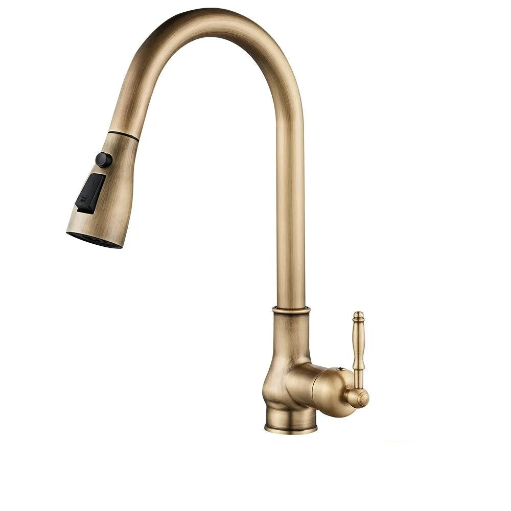 Keukenmengkraan met Uittrekbare Sprayer in Antiek Brons – Warm en Koud Water Mengkraan voor Luxe Keuken