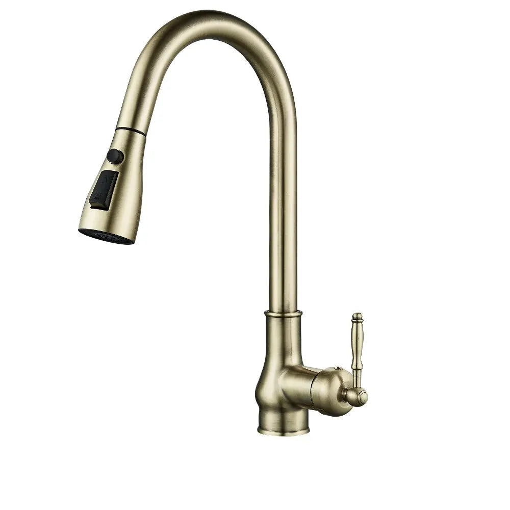 Keukenmengkraan met Uittrekbare Sprayer in Antiek Brons – Warm en Koud Water Mengkraan voor Luxe Keuken