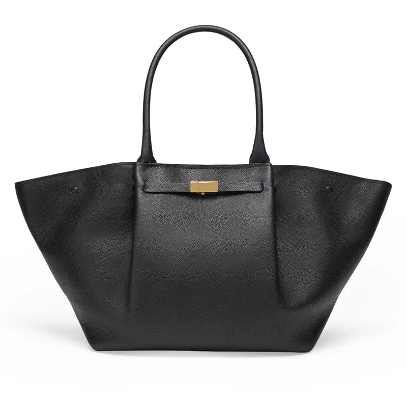 Luxe Oversized Leren Schoudertas Dames met Gouden Sluiting 0