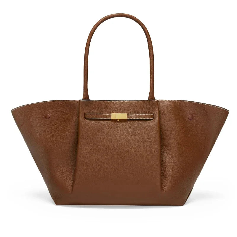 Luxe Oversized Leren Schoudertas Dames met Gouden Sluiting 10