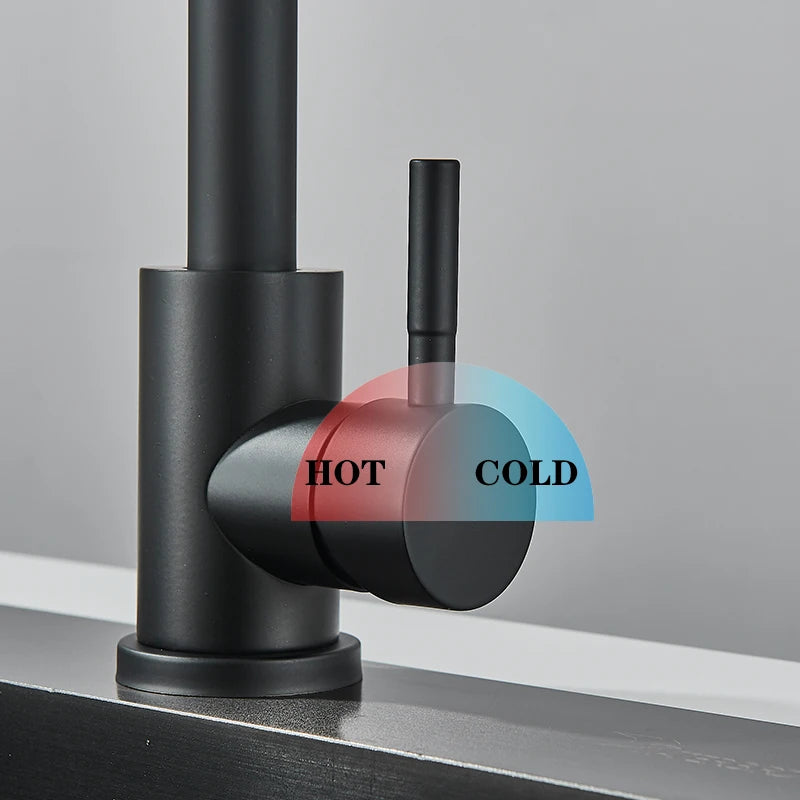 Rubinetto da cucina nero opaco con arco alto e rotazione a 360 gradi – Miscelatore per acqua fredda e calda