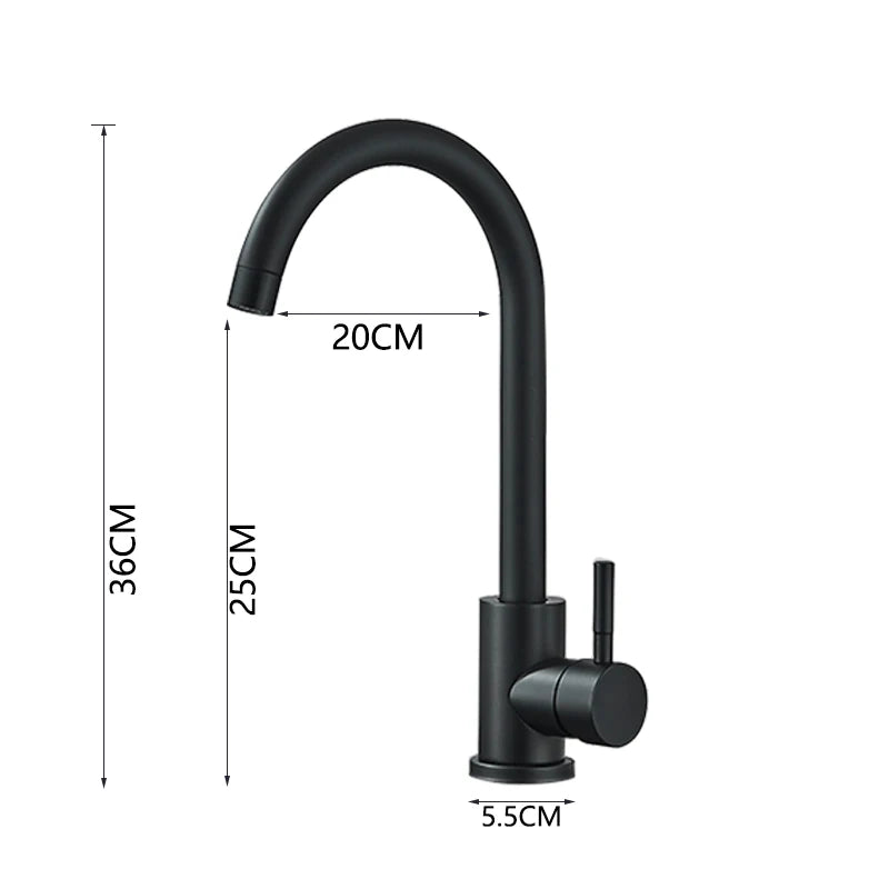 Rubinetto da cucina nero opaco con arco alto e rotazione a 360 gradi – Miscelatore per acqua fredda e calda