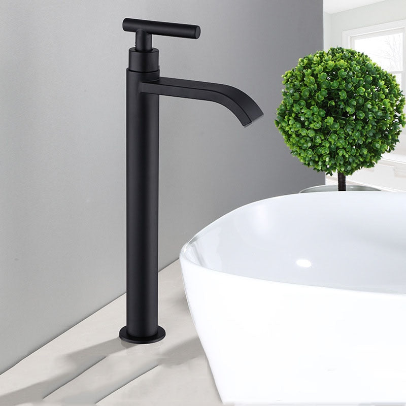 Zwarte Wasbak Kraan met Eenvoudige Installatie – Modern Design van Roestvrij Staal, Koudwater Armatuur