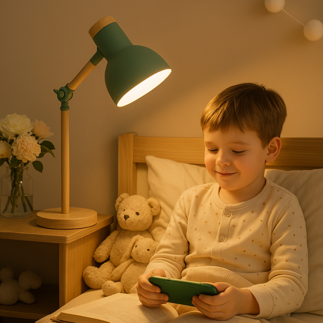 Minimalistische Houten Tafellamp – Verstelbaar en Inklapbaar Design voor Sfeervolle Verlichting