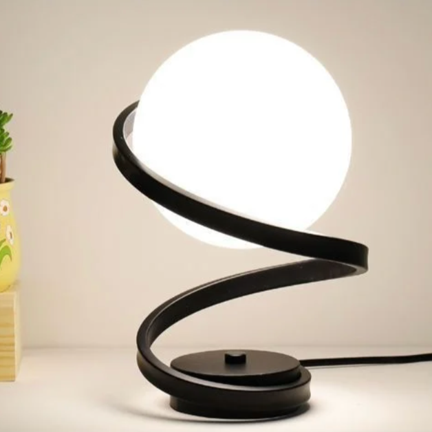 Lampada da tavolo nera moderna con design a spirale – Lampada da comodino LED a risparmio energetico con luce bianco caldo