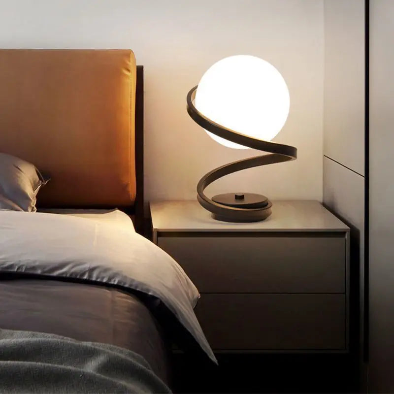 Lampada da tavolo nera moderna con design a spirale – Lampada da comodino LED a risparmio energetico con luce bianco caldo