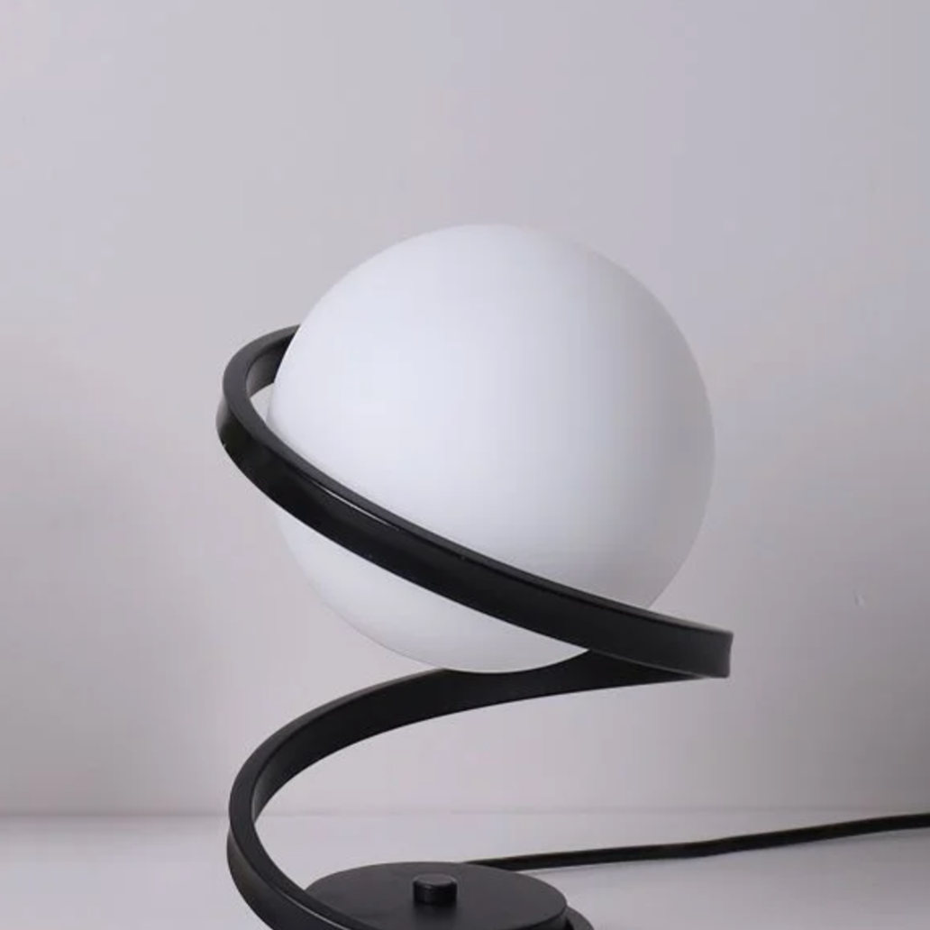 Lampada da tavolo nera moderna con design a spirale – Lampada da comodino LED a risparmio energetico con luce bianco caldo
