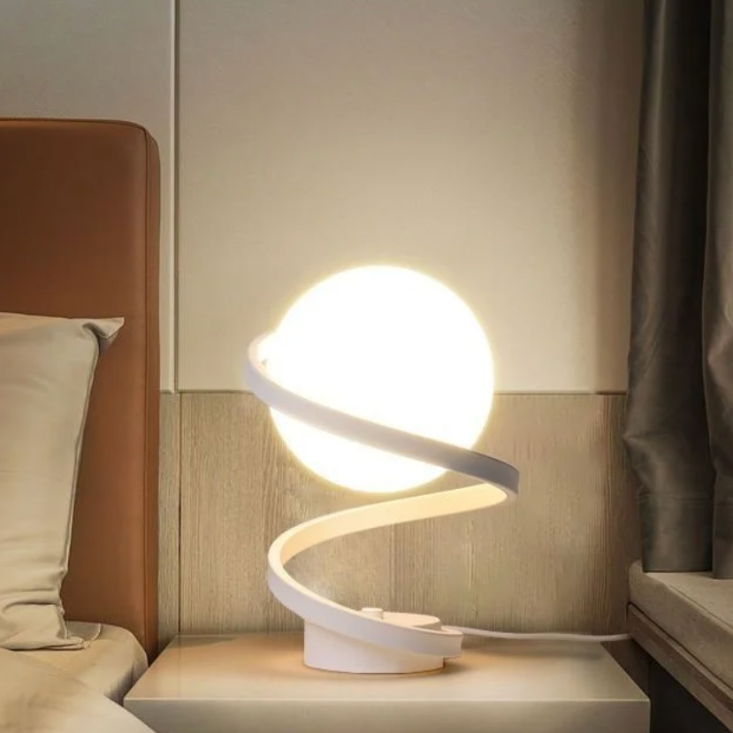 Lampada da tavolo nera moderna con design a spirale – Lampada da comodino LED a risparmio energetico con luce bianco caldo