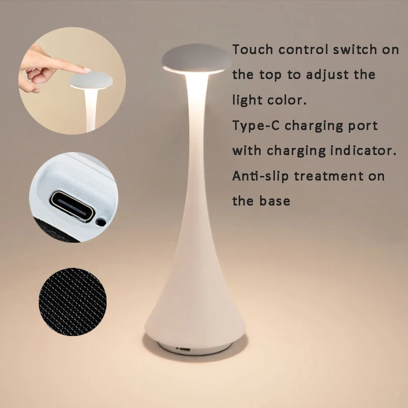 Oplaadbare Dimbare Tafellamp – Draadloze Aluminium en Acryl Lamp voor Slaapkamer en Kantoor, Warm Wit Licht