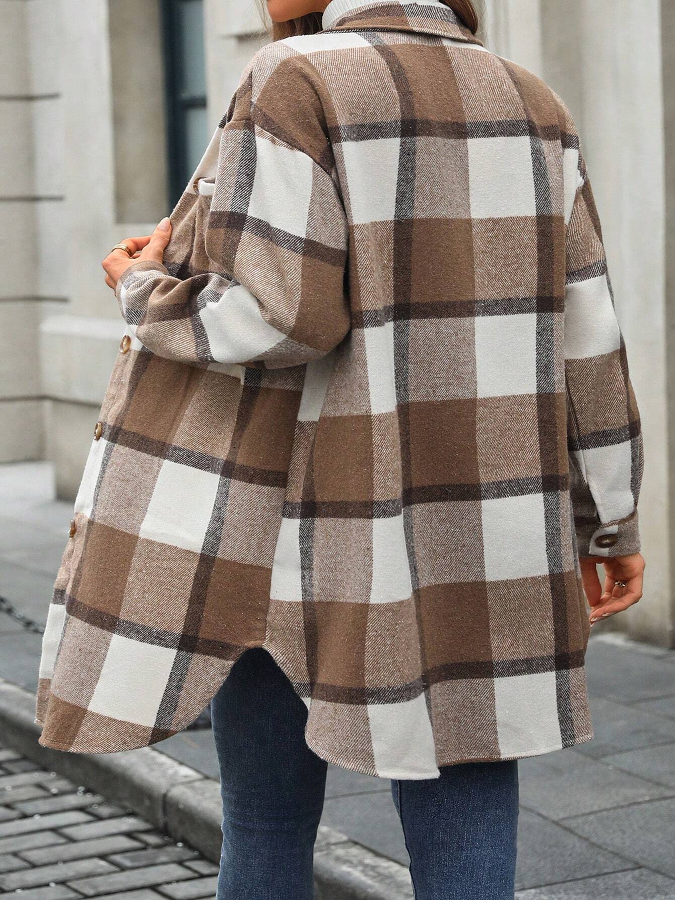 Trendy Geruite Lange Damesjas | Herfst/Winter 2025/2026