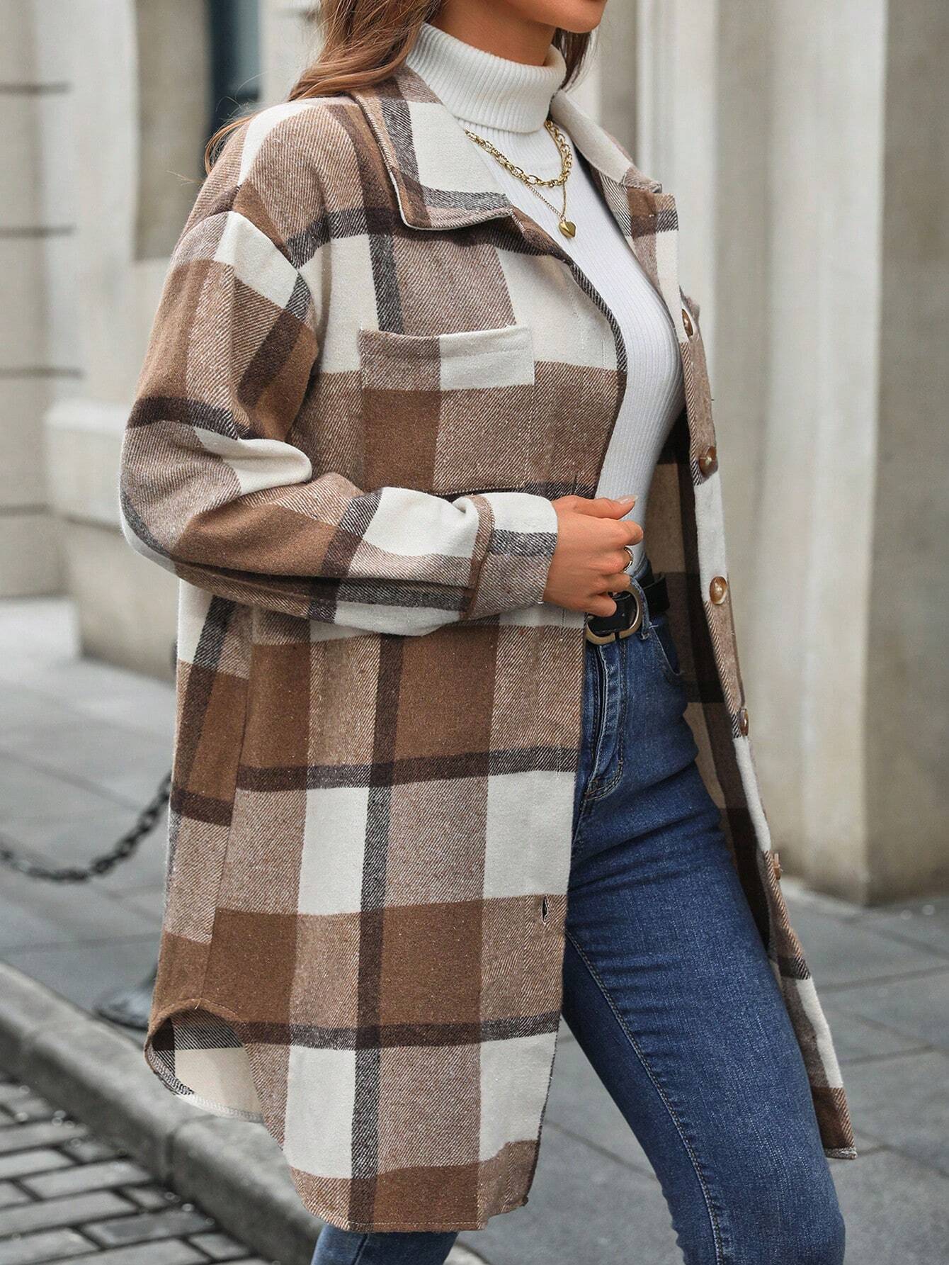 Trendy Geruite Lange Damesjas | Herfst/Winter 2025/2026