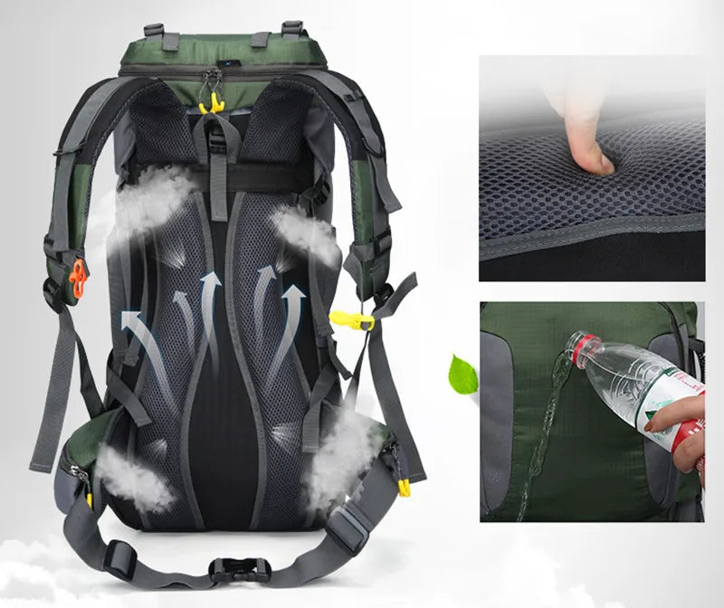 Zaino da 60L impermeabile per esterni – Ampio zaino in nylon con scomparti organizzati