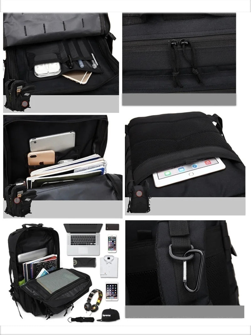 Zaino tattico militare impermeabile 50L – Zaino da esterno con scomparto antifurto e 14 tasche – Nylon verde militare