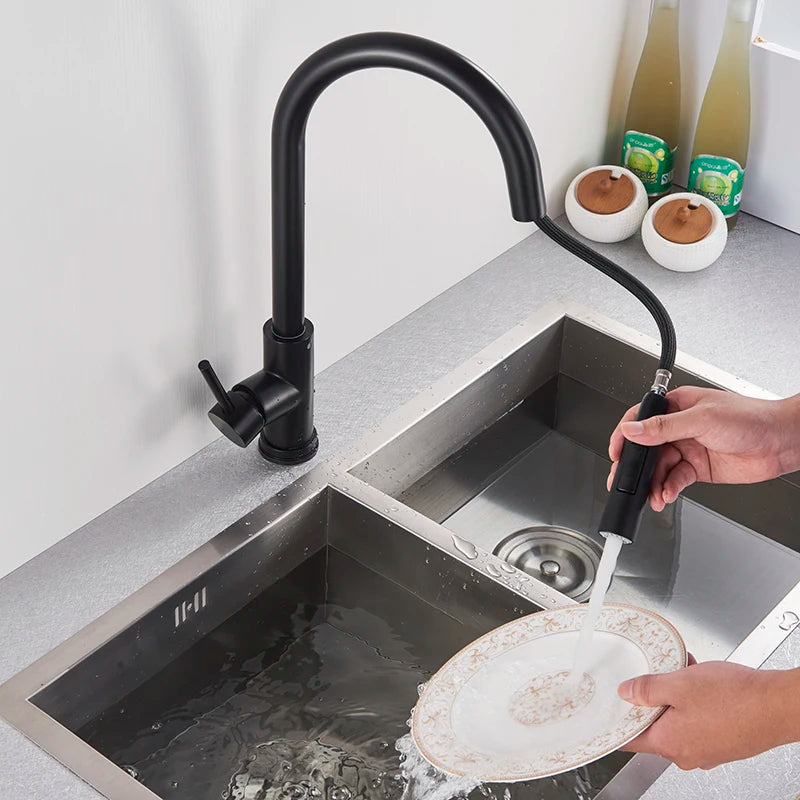 Rubinetto da cucina nero con sensore e maniglia singola – design moderno con doccetta estraibile