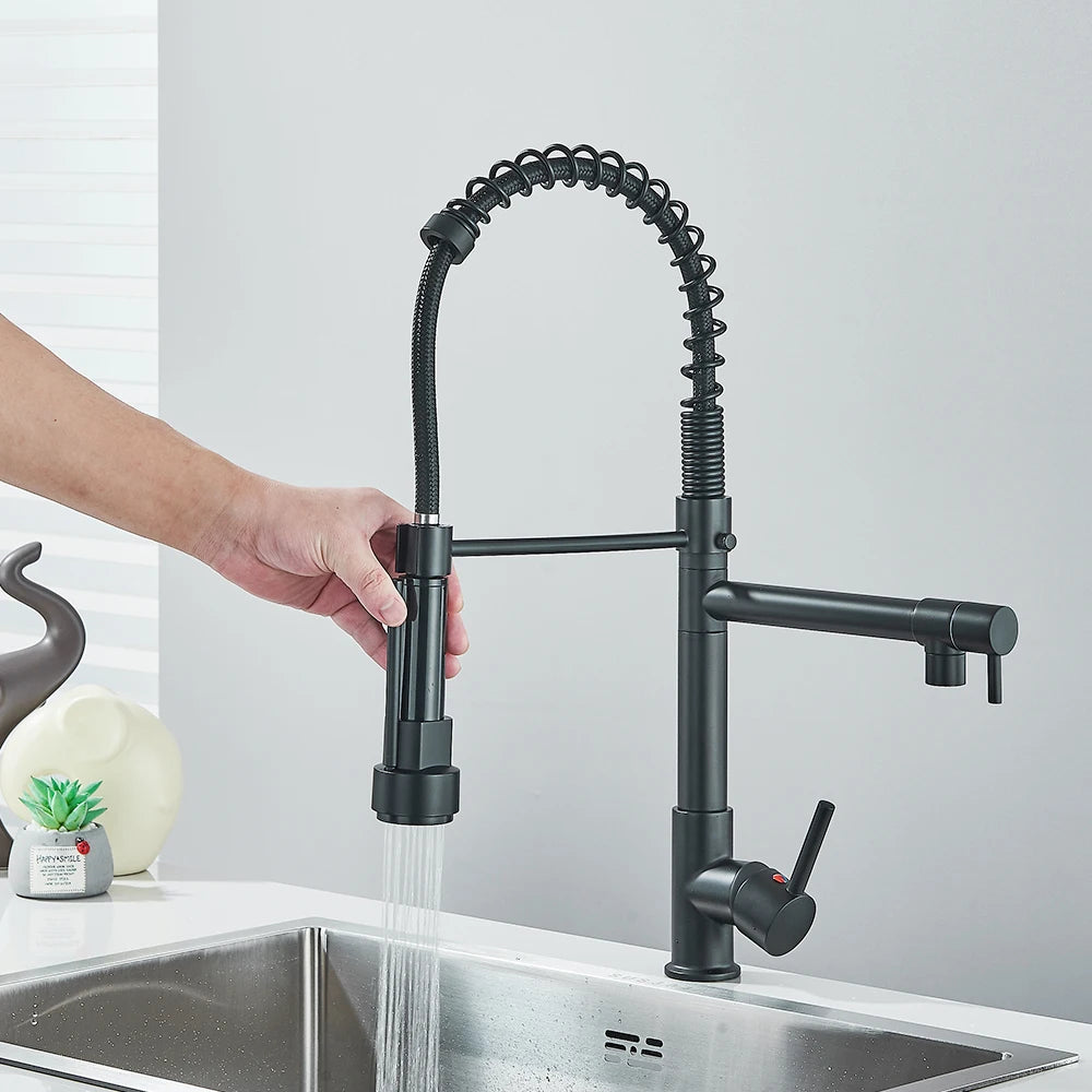 Rubinetto da cucina con doccetta nero con doccetta estraibile e rotazione a 360° – Design moderno per ogni cucina