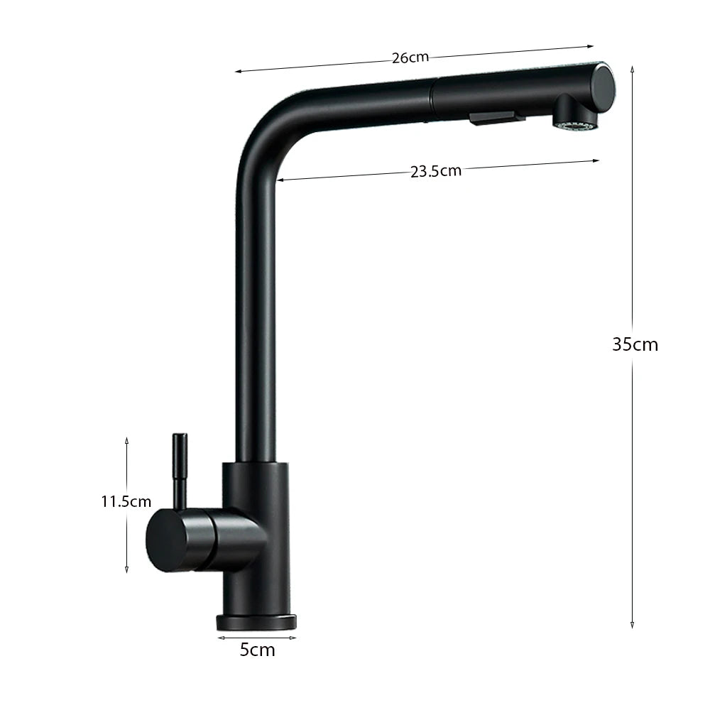 Nova | Rubinetto da cucina con doccetta estraibile nero con spruzzatore – acciaio inox e ottone, una maniglia, design contemporaneo