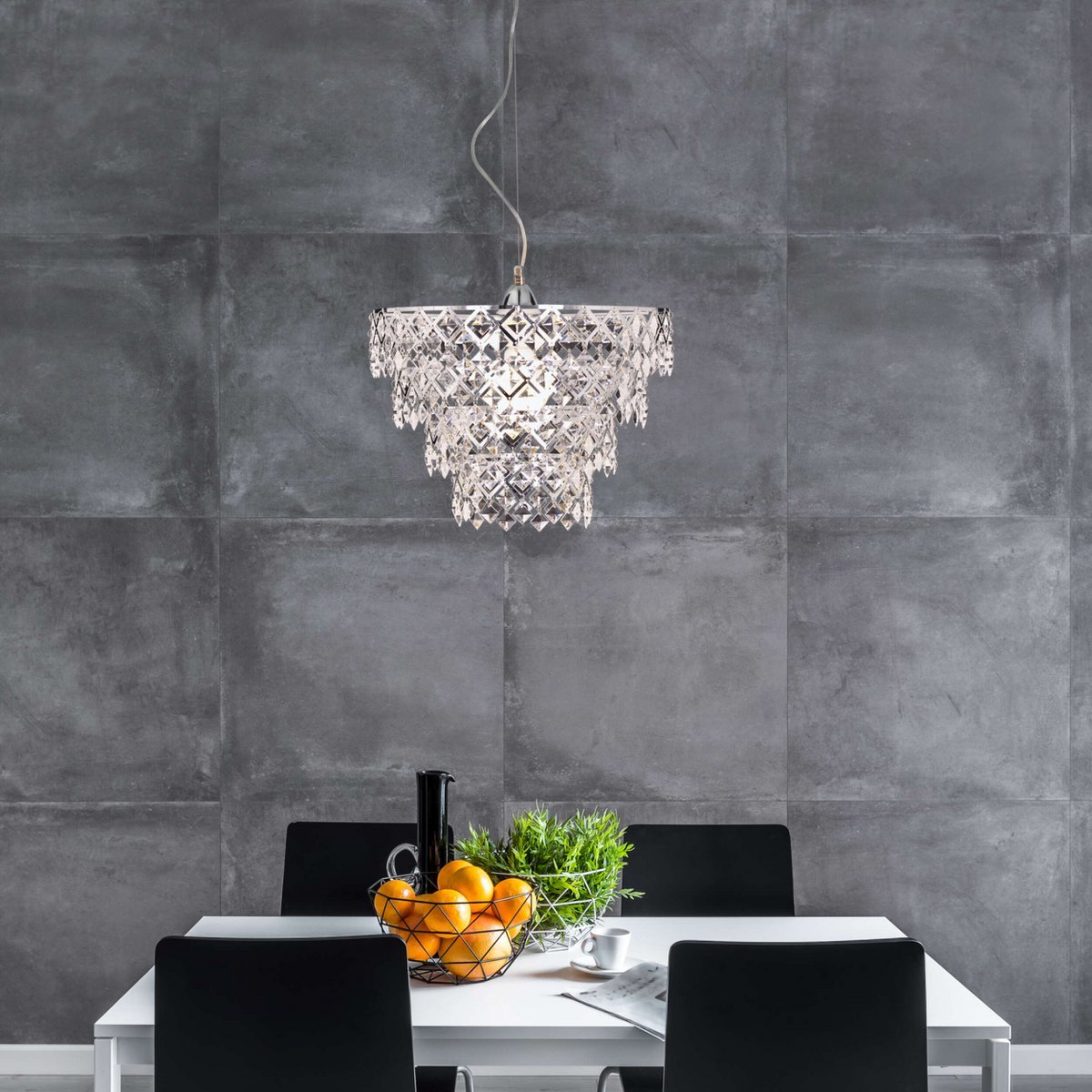 Lampada a sospensione acrilica Fancy 38 cm | Lampadario moderno cromato | Attacco E27 | Illuminazione elegante per soggiorno e sala da pranzo