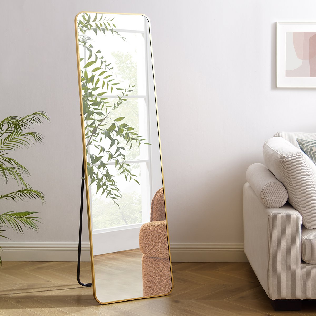 Gouden Staande Spiegel 50x160 cm | Elegante Aluminium Inlijsting | Moderne Spiegel voor Slaapkamer, Badkamer en Woonkamer