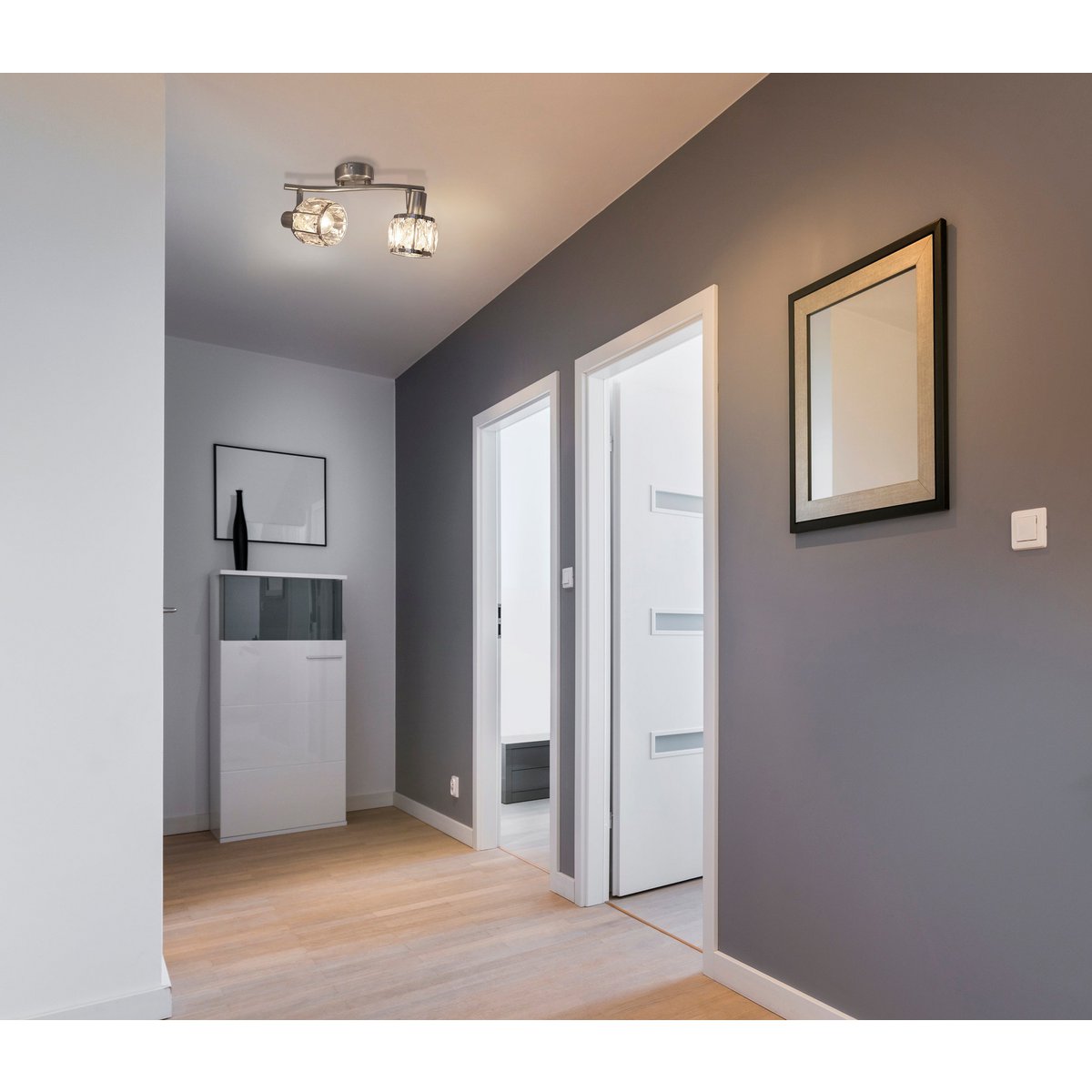 Faretto da soffitto LED a 2 luci Josefa | Design retrò in look acciaio inossidabile | Include lampadine a filamento E14 | Metallo & vetro | 28 cm | Näve Leuchten