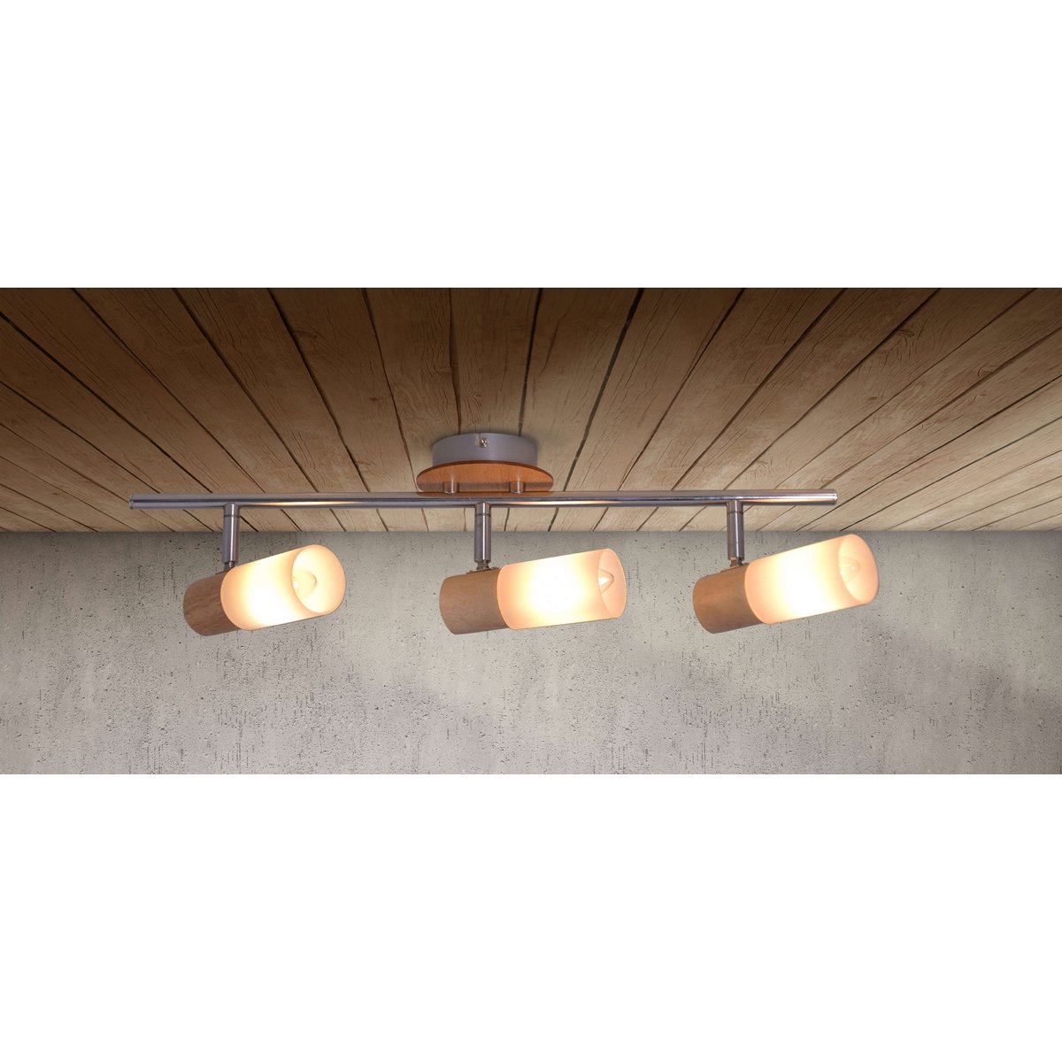 Spot da parete e soffitto a 3 luci Todtnau 47 cm | Attacco E14 | Stile rustico in metallo, vetro e legno | Luce orientabile per soggiorno o ingresso