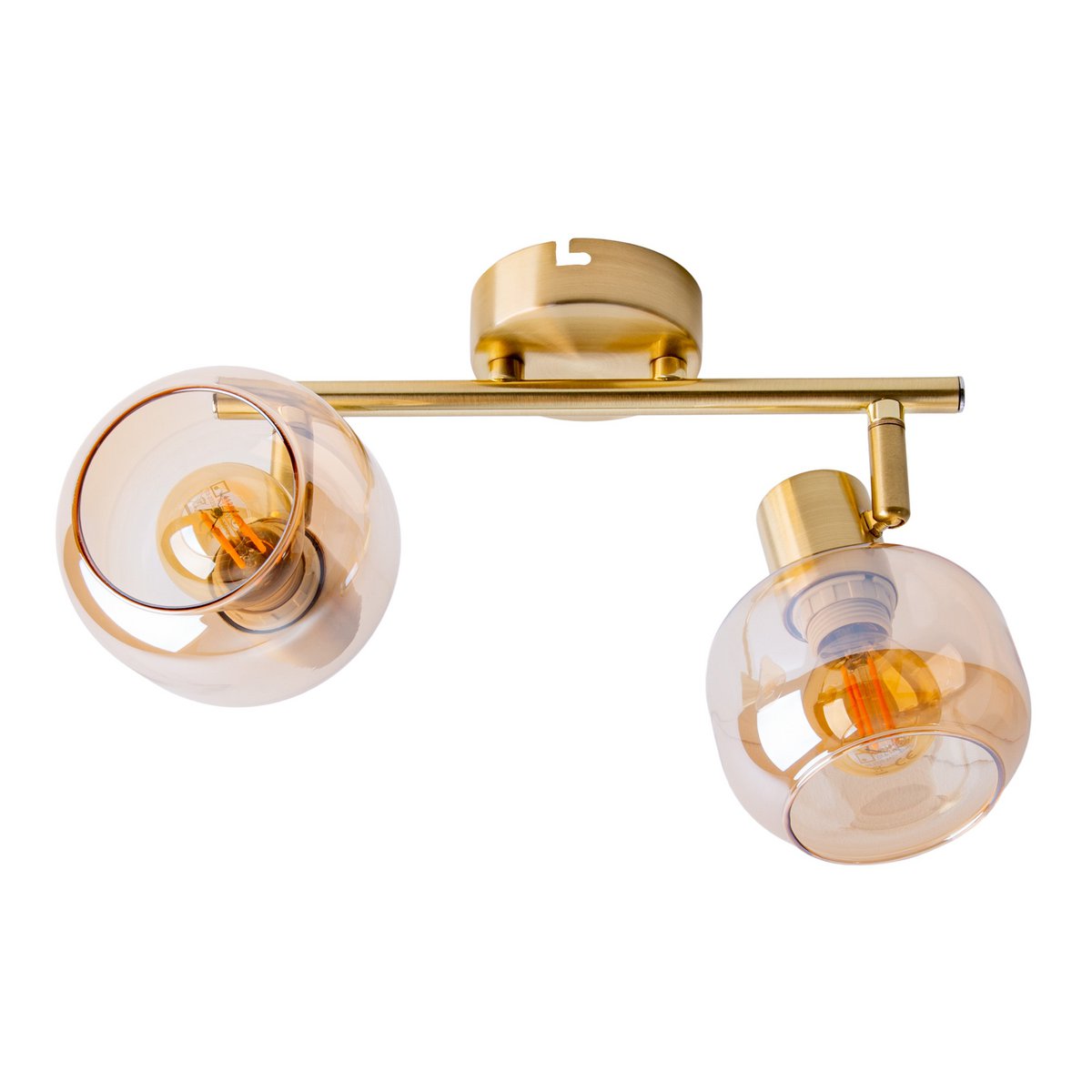 2-luci plafoniera "Libby" | Lampada da soffitto retro color ottone | Attacco E14 | Vetro ambra | 40 cm di lunghezza | Per soggiorno, sala da pranzo, corridoio