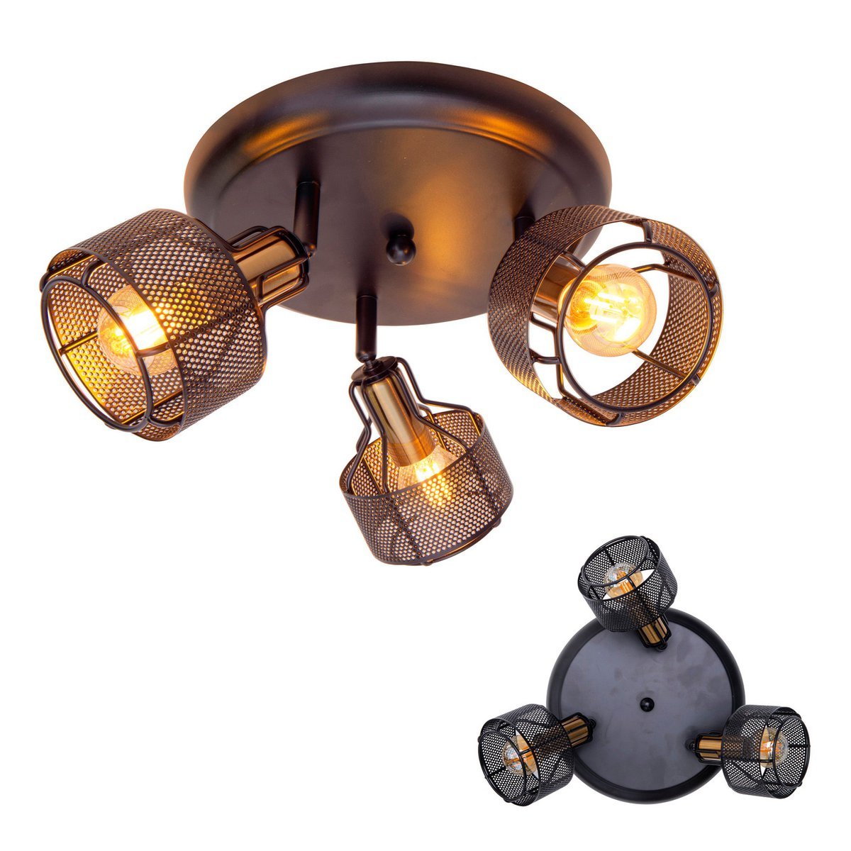 Lampada da soffitto e da parete Rondel Spotlamp 3 luci "Foro" nero-oro | Attacco E14 | Metallo | Design retrò | 41 cm | Näve Leuchten