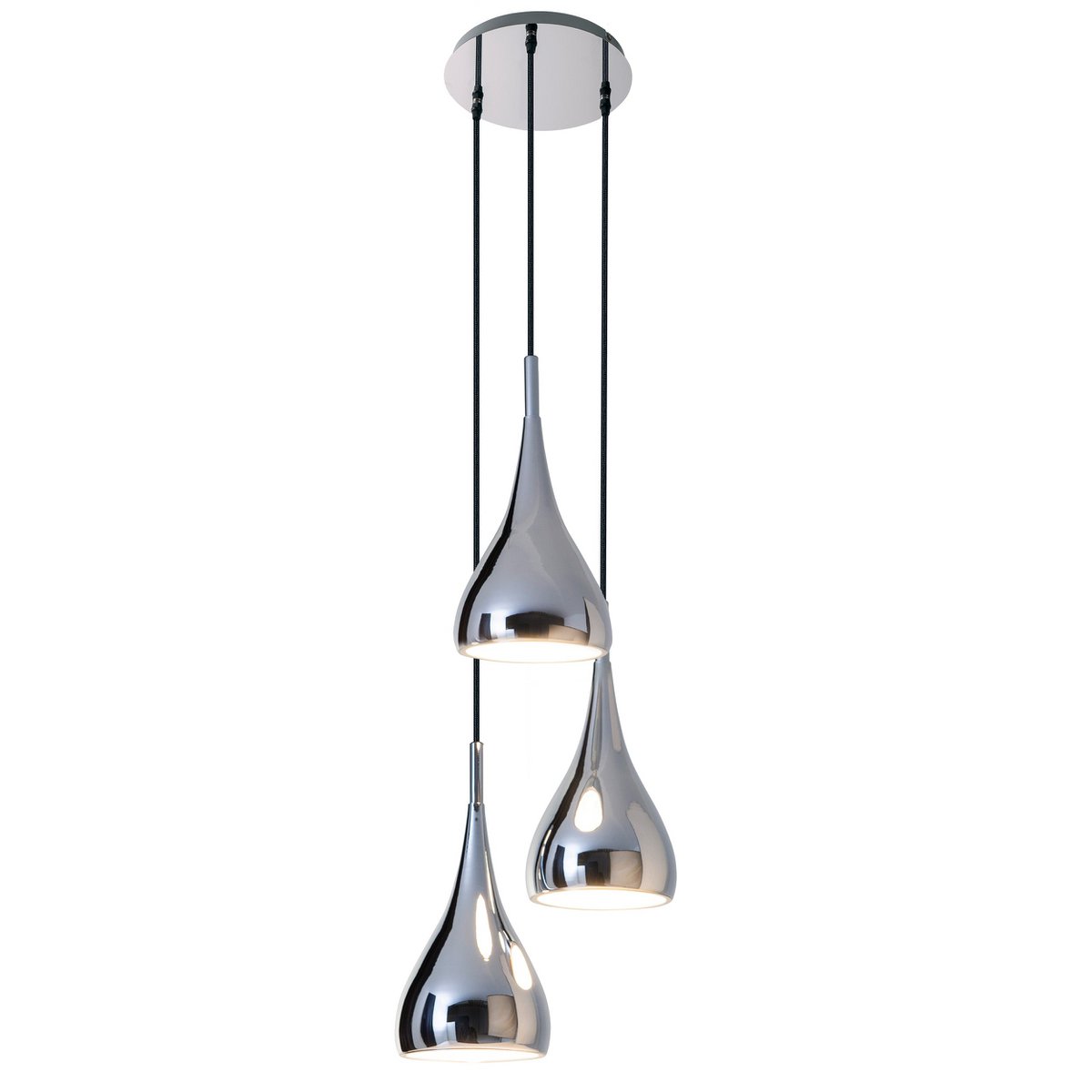 Lampada a sospensione retrò a 3 luci Stile in cromo lucido, attacco E27, Ø30 cm – illuminazione d'atmosfera per sala da pranzo e cucina