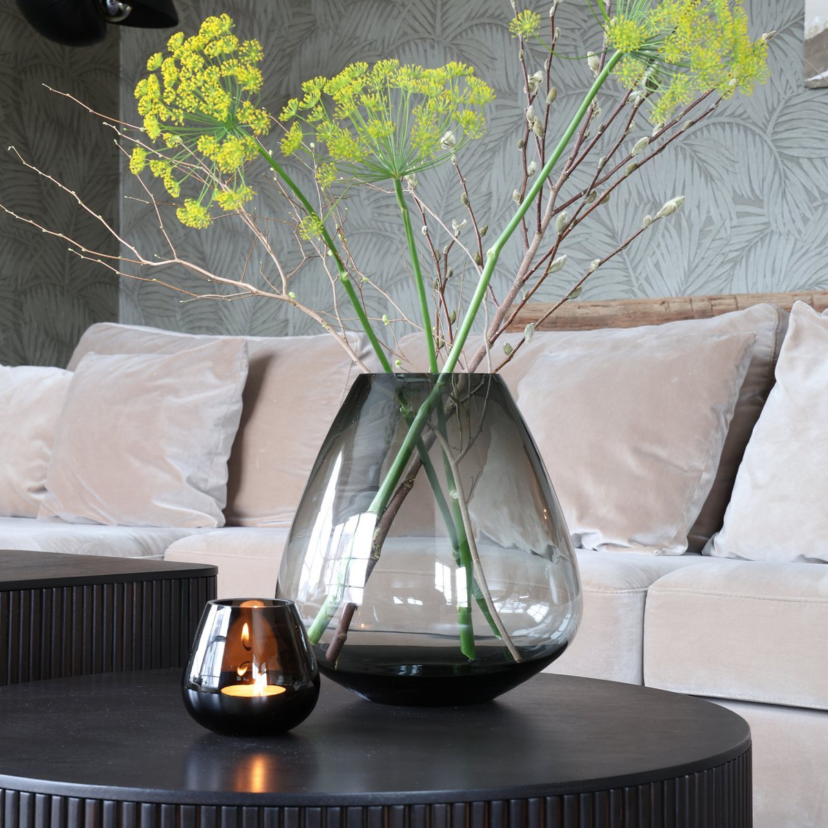 Tasman grey mondgeblazen glazen vaas set – hoogwaardig glaswerk met unieke handgemaakte details – stijlvolle decoratie voor thuis of cadeau