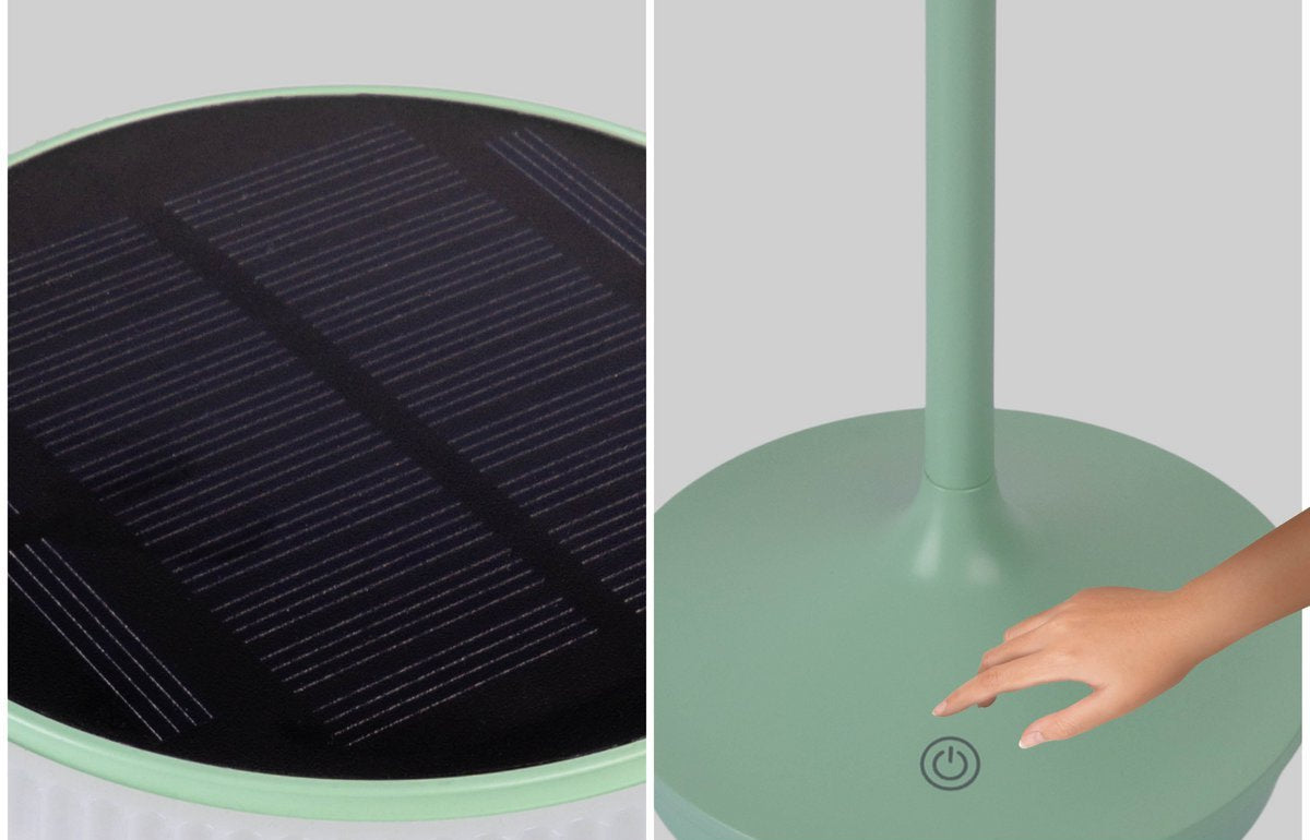 Dimbare solar tafellamp “Emmi” mintgroen | 38 cm hoog | Buitenlamp op batterij met CCT-lichtregeling en IP44 bescherming