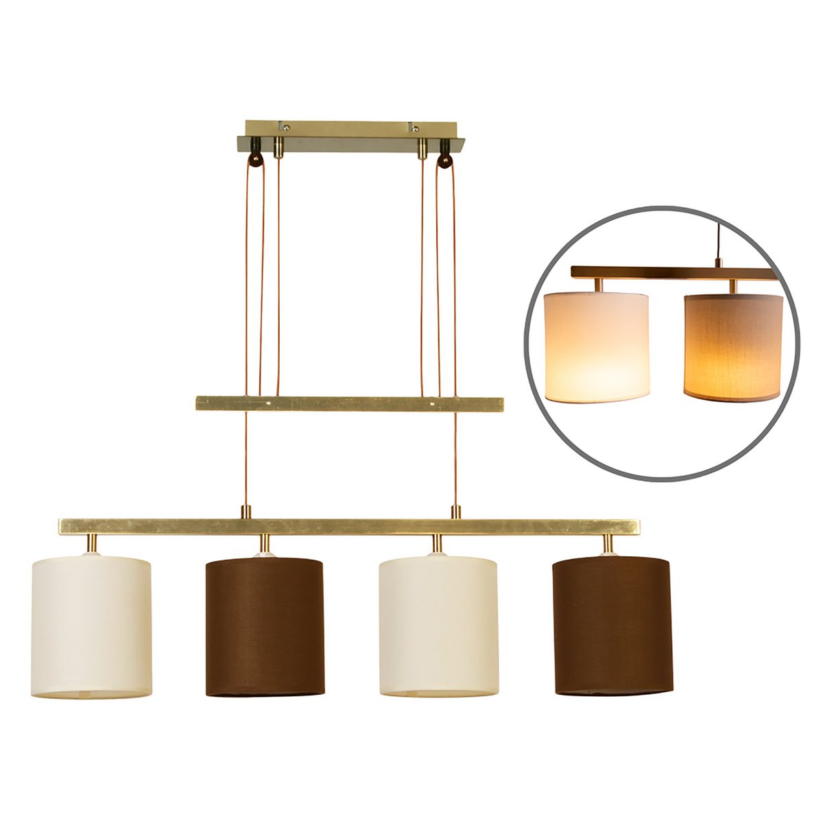 Lampada a sospensione a 4 luci TILDE – lampada a barra classica regolabile in marrone e beige con attacchi E27 | 86 cm | Per sala da pranzo o tavolo da cucina
