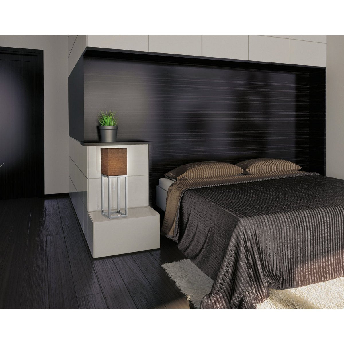 Lampada da tavolo moderna Alfa cromo/grigio scuro 65 cm, struttura in metallo, paralume in tessuto, attacco E27, illuminazione d'atmosfera per soggiorno e ufficio