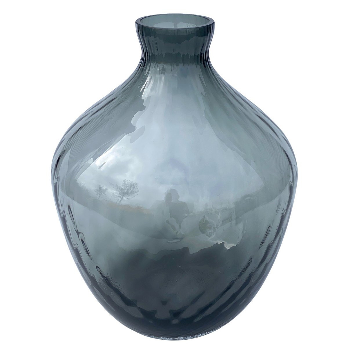 Traun Grey Effect vaas mondgeblazen glas Ø23,5 x H30 cm | decoratieve flesvaas met relief en uniek glasdesign | Vase The World